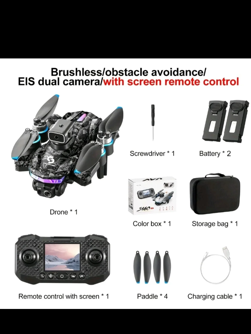 S160 UAV Foldable Drone with Remote - White & Black